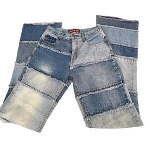 Zana Di Tiered Patchwork Denim Jeans Y2K Vintage 90's Size Small BellBottom